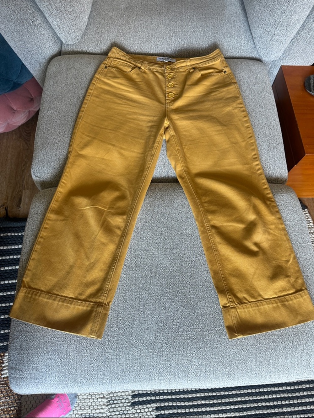 Velvet Heart Mustard Yellow Button-Fly Crop Straight Leg Pants